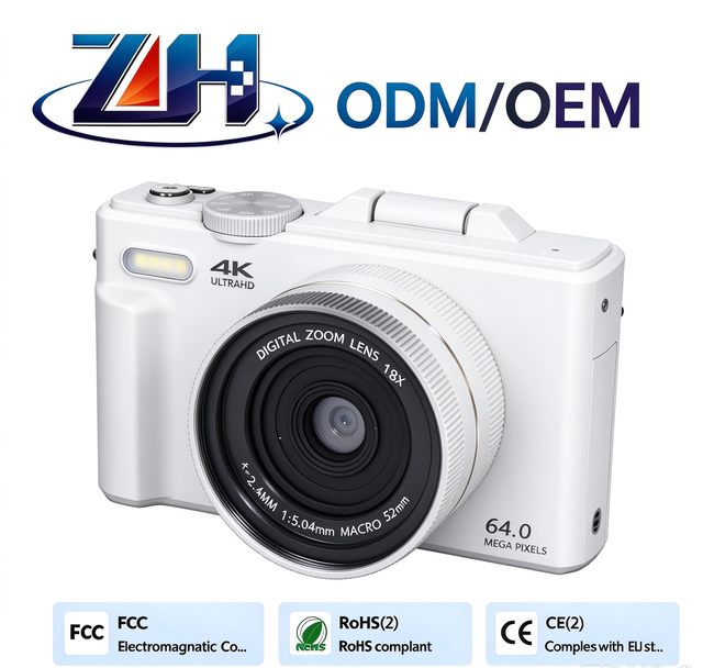 ODM OEM Student 4K Digital Camera 75MP 3.0 Ultra HD Flip Screen (180°) Self-Timer & Burst 256GB