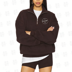 All'ingrosso stampa dello schermo 1/4 Zip <span class=keywords><strong>Polo</strong></span> collo petto <span class=keywords><strong>felpa</strong></span> di alta qualità Over size felpe in pile da donna - Product Image 2