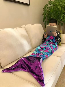 Muestra disponible para regalo Manta de cola de sirena de lana de franela con estampado de lámina metálica personalizada para niños - Product Image 3