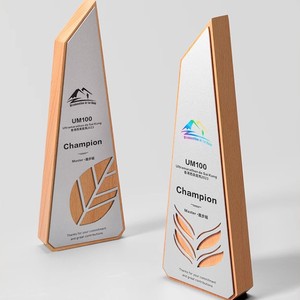 Custom Wooden <b>Trophy</b> Metal Laser <b>Engraved</b> 10x28cm Durable Conference Award Business Gift - Product Image 5
