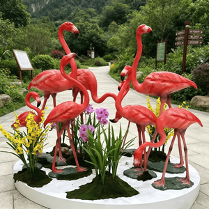 Ensemble de sculptures de flamants roses en fibre de verre en gros, plusieurs tailles, statues d'oiseaux roses en résine, sculpture d'animaux d'extérieur étanche pour aménagement paysager - Product Image 4