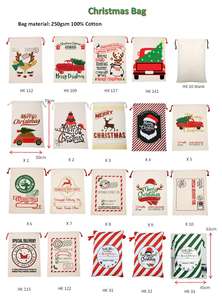 ถุงผ้าแคนวาสลายซานต้าพร้อมเชือกผูก 100% ผ้าฝ้าย คุณภาพดี ขายดีที่สุด เหมาะสำหรับขายส่ง ของขวัญคริสต์มาสที่สมบูรณ์แบบ มีสินค้าพร้อมส่ง - Product Image 3