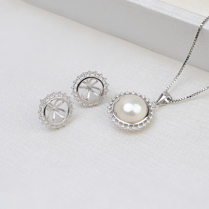 Ensemble de pendentifs et boucles d'oreilles en argent S925 avec perle, accessoires de bijoux DIY pour femmes, plateau vide et produit semi-fini - 1317 - Product Image 3