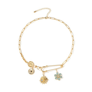 <span class=keywords><strong>Collier</strong></span> chaîne trombone EDGE en or avec épingle de sûreté et pendentifs multi-cristaux, bijou fantaisie pour femme - Product Image 1
