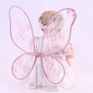 Baby Floral Fairy Wings Lace Handmade Embroidery Pink Flower Butterfly Wings For Party Cosplay