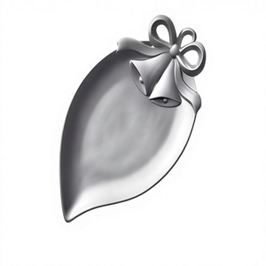 Plateau de Noël en aluminium finition argentée de luxe, plat de service festif métallique avec nœud et clochette, décoration de table pour les fêtes - Product Image 1