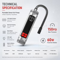 Akku Luftpumpe Portable Air Compressor 150PSI Mini Pump for Car Motorcycle Tire Inflator with Digital LCD Screen OEM
