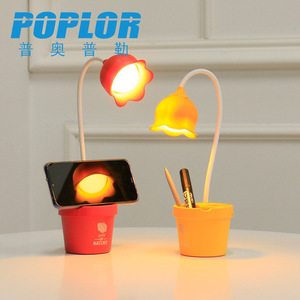 Lampe de bureau LED Poplor 5W à commande tactile, intensité réglable, alimentée par batterie, avec porte-stylo et support pour téléphone, pour l'étude des étudiants - Product Image 1