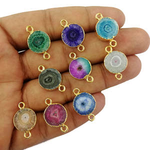 Connecteurs en alliage plaqué or quartz solaire, connecteurs ronds en druzy solaire pour enfants - Product Image 4