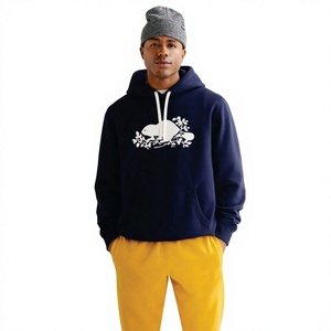 Sweat-shirt à capuche bleu marine pour homme avec imprimé souris blanche, coupe classique, en coton French Terry, décontracté, pour l'automne - Product Image 1