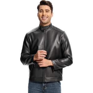 Blouson bombardier à col montant léger en cuir PU pour hommes avec poches et fermeture éclair Taille XS Technique de teinture unie - Product Image 2