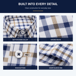 Camisa <span class=keywords><strong>de</strong></span> <span class=keywords><strong>Manga</strong></span> <span class=keywords><strong>Corta</strong></span> para Hombre, 100% Algodón Oxford, <span class=keywords><strong>Cuadros</strong></span>, Cuello con Botones, Estilo Casual <span class=keywords><strong>de</strong></span> Negocios, Verano, Venta al Por Mayor, OEM, Marca Privada - Product Image 3