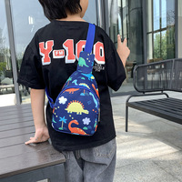 Tas Anak-anak Dompet Zero Motif Dinosaurus Lucu Tas Dada Anak Laki-laki dan Perempuan Baru Bahan Kanvas Portabel untuk Penggunaan Sekolah Sehari-hari