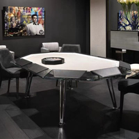 Table de poker de casino moderne professionnelle pour 10 personnes - Table de jeu de luxe en verre trempé avec base en acier inoxydable pour le divertissement