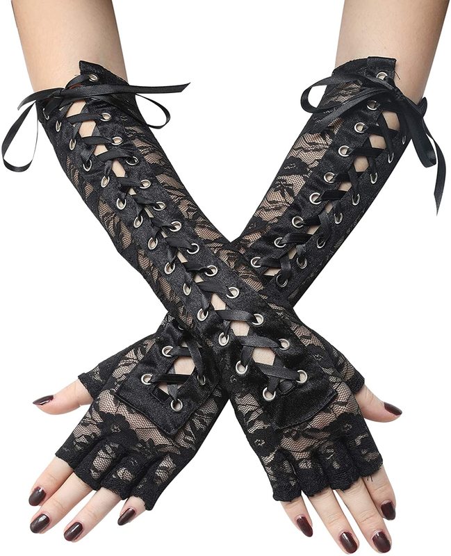 Mesh Lace Gloves With Bow Wedding