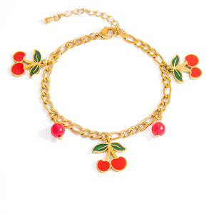 Pulsera con Dijes de Frutas, Aleación de Zinc, Chapado en Oro, Colgante de Fresa y Cereza, Joyería Unisex, Regalo, Origen Yiwu - Product Image 4