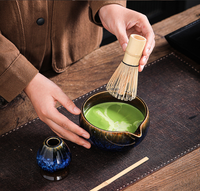 Ensemble de thé en céramique de style japonais avec fouet en bambou, design de la dynastie Song, 100 pièces d'accessoires pour la préparation du thé