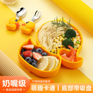 Juego de tenedor y cuchara de pingüino de dibujos animados, plato de acero inoxidable para niños con pajita para alimentar a los niños - Product Image 5
