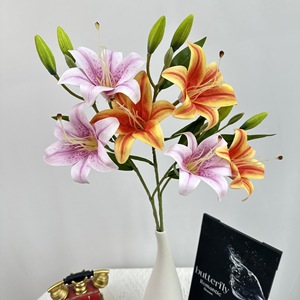 Meibaozhong - Lirios Artificiales de Tres Cabezas, Flores de Seda para Decoración de Bodas y Hogar, Arreglos Florales - Product Image 1