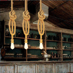 Lustre en corde <span class=keywords><strong>de</strong></span> chanvre vintage rétro loft industriel ampoule <span class=keywords><strong>LED</strong></span> luminaire avec interrupteur pour la maison hôtel restaurant bar - Product Image 3
