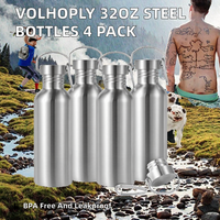 Bouteilles d'eau sportives en acier inoxydable 304 à paroi simple non isolées de 30 oz, lot de 4 avec poignée, sans BPA pour