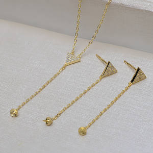 S925 <b>Silver</b> Triangle Set Pearl <b>Chain</b> DIY Accessories with Earnail and Jade Support Fashion Chandelier <b>Earrings</b> 3278 - Product Image 1