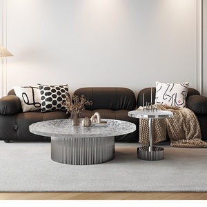 Ensemble de meubles de salon modernes MR Table basse en acier inoxydable haut de gamme Table d'appoint extensible Table d'appoint Villa Table d'appoint en marbre - Product Image 2