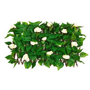 Pantalla <span class=keywords><strong>de</strong></span> pared <span class=keywords><strong>de</strong></span> enrejado con marco <span class=keywords><strong>de</strong></span> Sauce <span class=keywords><strong>de</strong></span> 40cm, cobertura <span class=keywords><strong>de</strong></span> privacidad <span class=keywords><strong>de</strong></span> hiedra extensible con paneles <span class=keywords><strong>de</strong></span> flores <span class=keywords><strong>artificiales</strong></span> verdes, tipo <span class=keywords><strong>de</strong></span> madera tratada térmicamente - Product Image 1