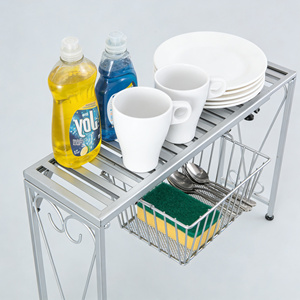 Organizzatore da appoggio in metallo argentato con cassetto estraibile, espandibile, <span class=keywords><strong>per</strong></span> <span class=keywords><strong>cucina</strong></span> e bagno - Product Image 5