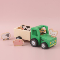 Mini remorque en bois pour enfants en gros Jouets pour tout-petits Animal en bois Petit modèle de remorque Jouets éducatifs