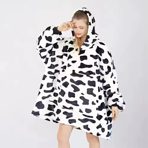 Coperta da notte in pile regalo <span class=keywords><strong>con</strong></span> <span class=keywords><strong>cappuccio</strong></span> per adulti di alta qualità in bianco e nero - Product Image 4