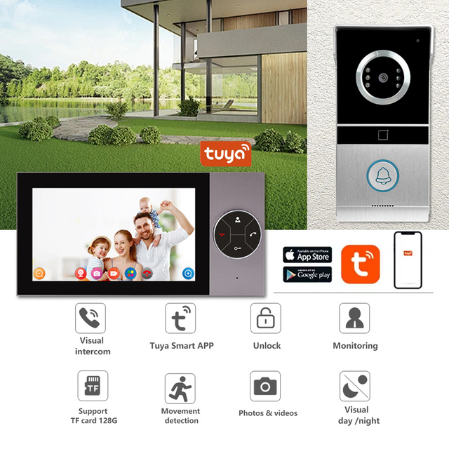 Free Shipping to Guangzhou TUYA Intelligent Video Door Phone 1080P HD 7-inch Touch Screen Hands-free Answering Built-in Antenna