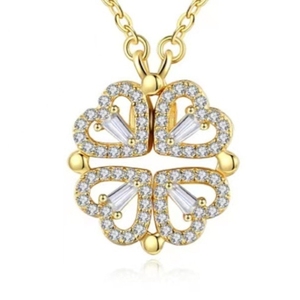 Collar de Cadena con Colgante de Trébol de Cuatro Hojas y <span class=keywords><strong>4</strong></span> Corazones para Mujer, Joyería de Circonita Cúbica Chapada a la Moda - Product Image 6