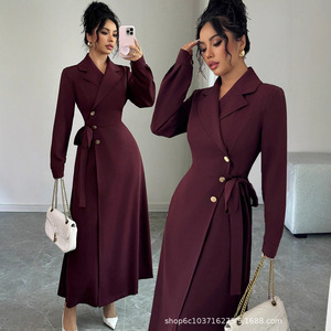 <span class=keywords><strong>Robe</strong></span> <span class=keywords><strong>longue</strong></span> à manches longues en polyester style anglais pour femmes européennes et américaines, automne/<span class=keywords><strong>hiver</strong></span> - Product Image 1