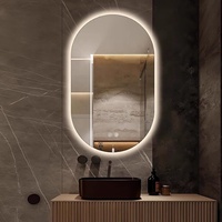 Miroir LED rétroéclairé de style moderne avec interrupteur tactile lumineux, miroir ovale pleine longueur intelligent, design luxueux, personnalisable