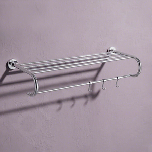 Wall Mounted Stainless Steel Double Layer Towel Rack <b>Chrome</b> Finish Minimalist Bathroom Organizer <b>Shelf</b> with Hooks - Product Image 5