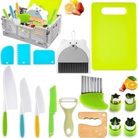 Petits ustensiles de cuisine, ensemble de 19 pièces en plastique, couteaux pour enfants, planche à découper, grattoir à gâteau, ensemble de pâtisserie