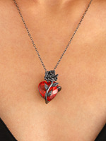 SongYi Regalo de San Valentín y Navidad Estilo Gótico Oscuro Collar con Colgante en Forma de Corazón con Flor de Rosa Negra y Gema Roja
