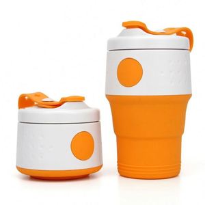 Mug de voyage pliable en plastique personnalisé avec logo, 395 ml, vente en gros, sans BPA, en silicone, avec couvercle - Product Image 1