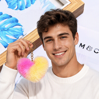 Nouvelle mode, porte-clés en fausse fourrure douce et écologique, pompon en forme de cœur, pour la décoration des sacs