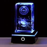 Figurina Zodiacale in Cristallo Incisa al Laser 3D con Base Luminosa LED Colorata, Regalo di Compleanno per Donne e Uomini, Decorazione per la Casa, Fermacarte