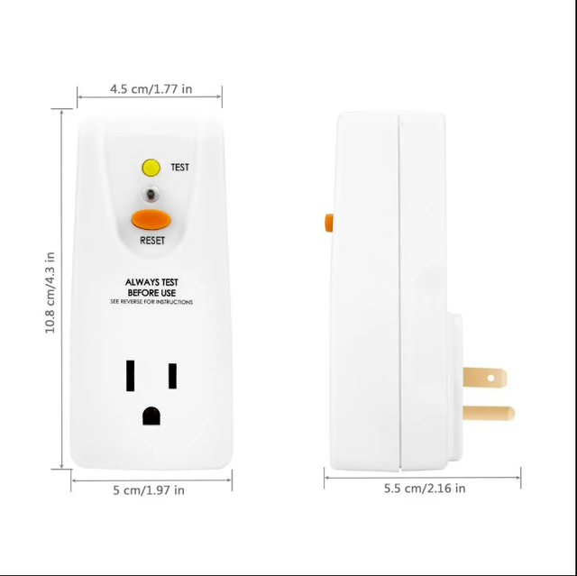 GFCI Outlet Adapter Portable RCD Receptacle 15Amp One Outlet Male Plug IP54 Rated Nylon Material Hospital Use Electric Safety