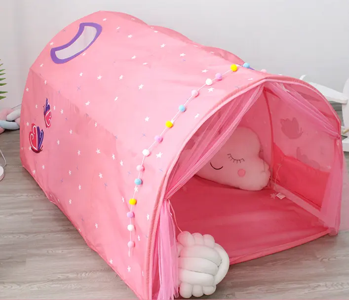 High Quality Indoor Outdoor Games Pink Starry Sky Princess Dream Bed Tunnel Tents with Net Curtain for Girls Boys