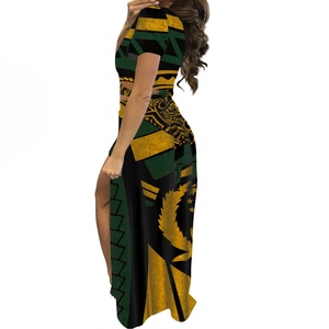 Pohnpei Puletasi marron robe mi-longue femmes polynésiennes Samoan Pohnpei femmes robes d'été Puletasi Logo personnalisé ensembles pour femmes <span class=keywords><strong>POD</strong></span> - Product Image 4