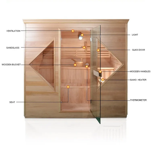 Phòng xông hơi truyền thống bằng gỗ Hemlock trong nhà, dành cho 3-4 người, có lò và đá - Product Image 5