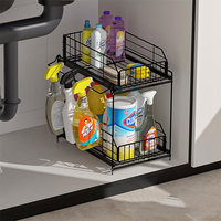 Support de rangement pour fournitures de nettoyage à 2 niveaux en métal pour salle de bain
