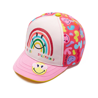 Casquette de baseball pour enfants en gros, motif dessin animé, impression arc-en-ciel souriant, broderie appliquée, visière incurvée, chapeau de protection solaire d'été