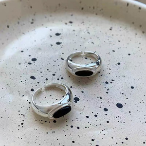 S925 Sterling Silver Oval Black Agate <b>Ring</b> <b>Open</b> Finger Unisex Jewelry Gift Bezel Setting - Product Image 1