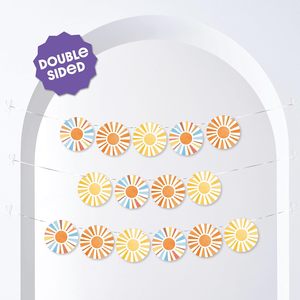 Voici les décorations pour la fête de naissance du bébé : Le Fils est là ! |   Bannière en forme de soleil en papier double face pour la décoration de fête sur le thème du soleil rétro - Product Image 2