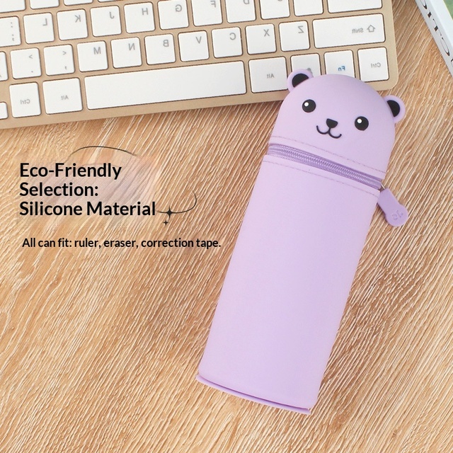 Hot Sale Cartoon Silicone Pencil Case Student Pencil Stationery Storage Pen Holder Cute Animal Telescopic